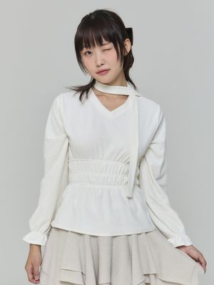 벨벳 스카프 셔링 탑 - 아이보리