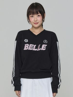 벨르 자수 브이넥 맨투맨 - 블랙