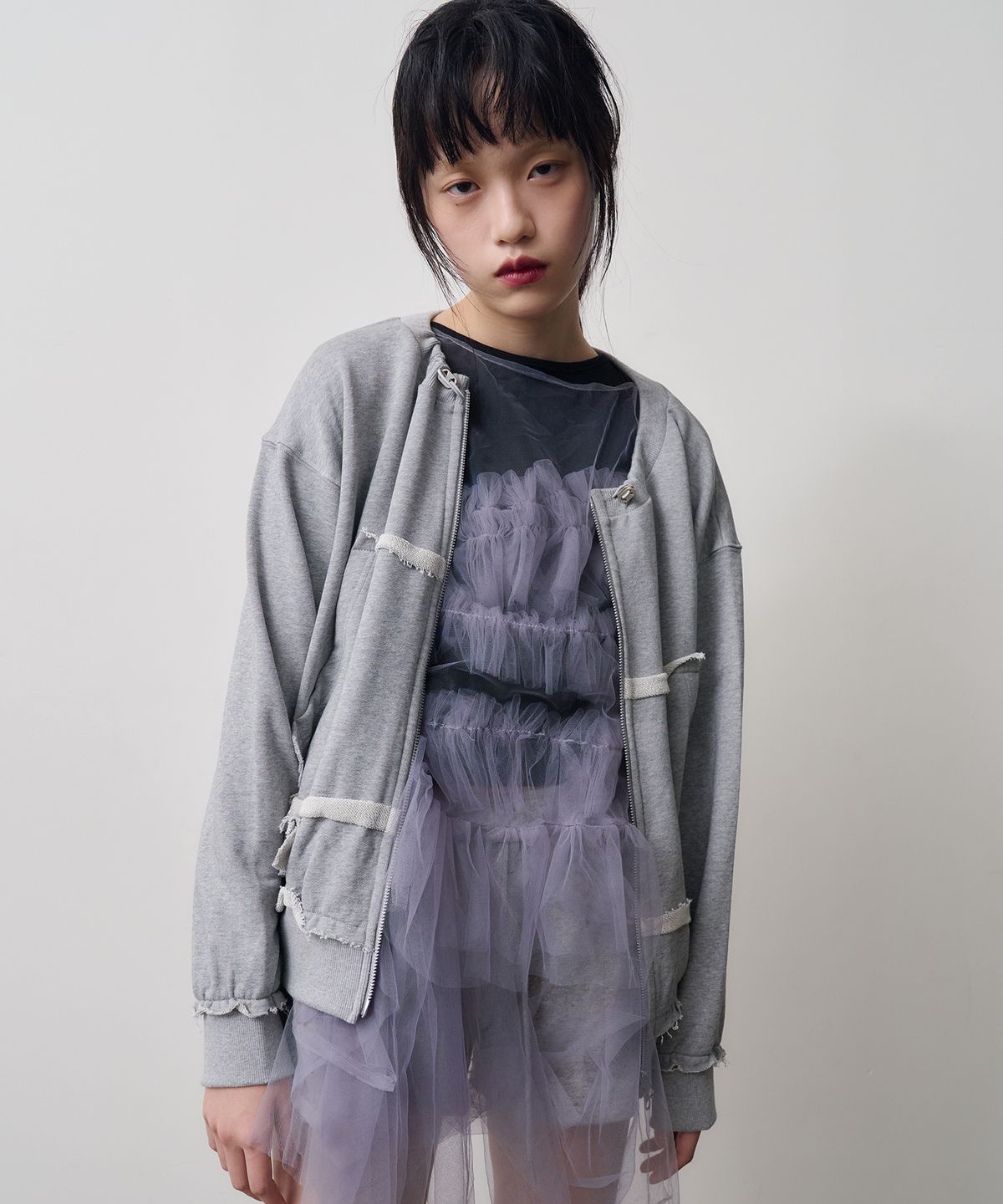 싹(SAKK) Soft ruffle ribbon detail jumper_gray