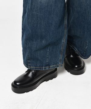 4홀 통굽 더비슈즈 블랙 라운드토 구두 SFT-204