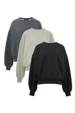 리프 크롭 맨투맨 티셔츠