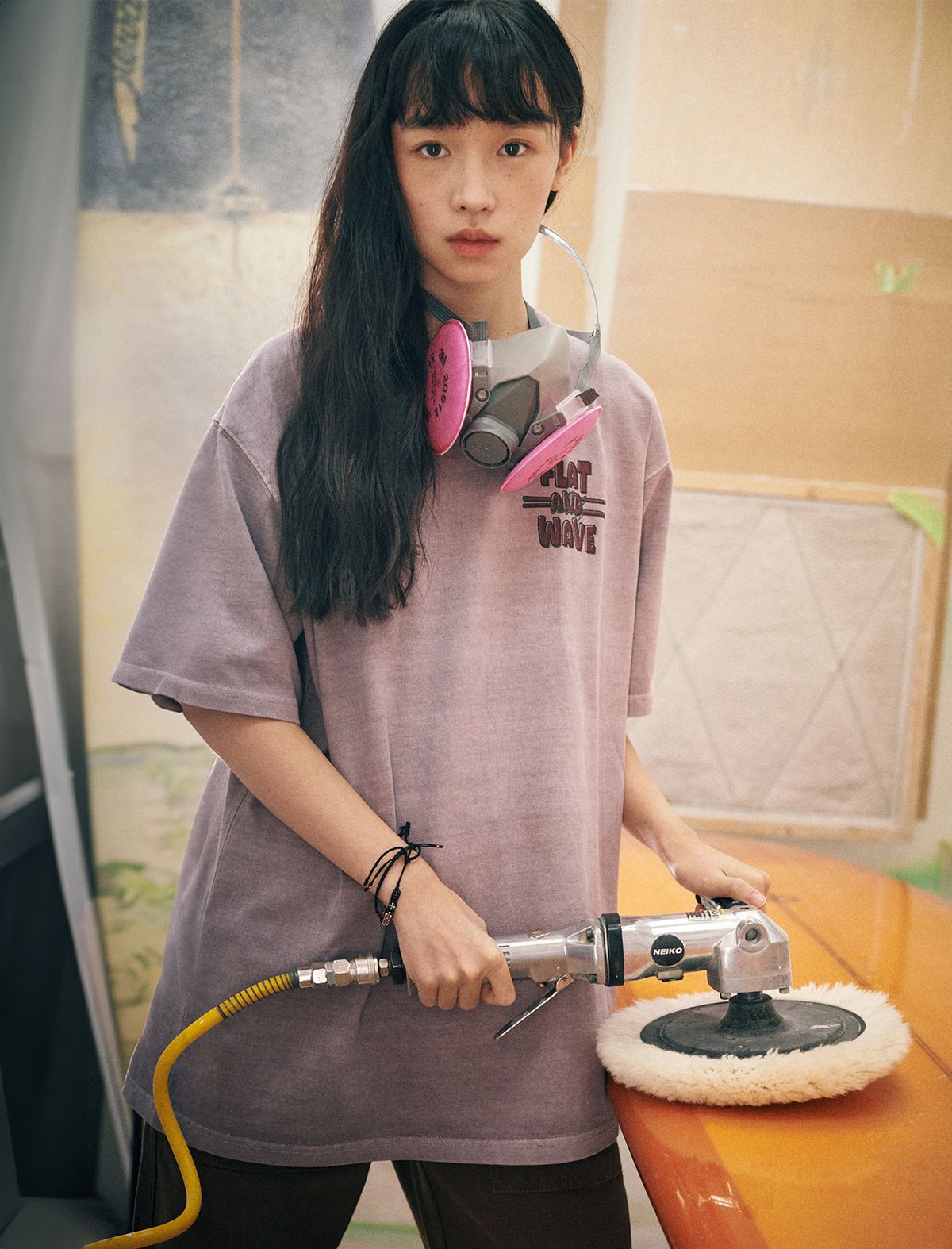 플랫웨이브 인 서울(FLATWAVE IN SEOUL) Kaii Pigment Dyeing T-shirt Purple