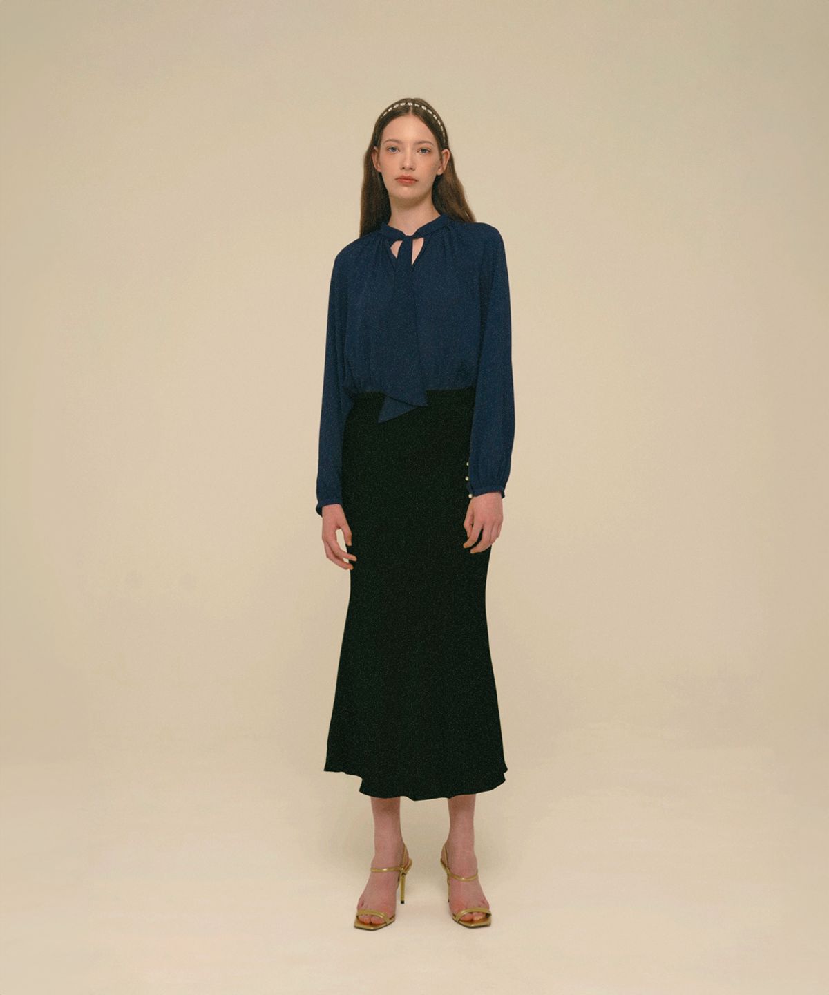 아이스가든에이오공팔(ICE GARDEN A.508) Mermaid Maxi Satin Skirt_Black