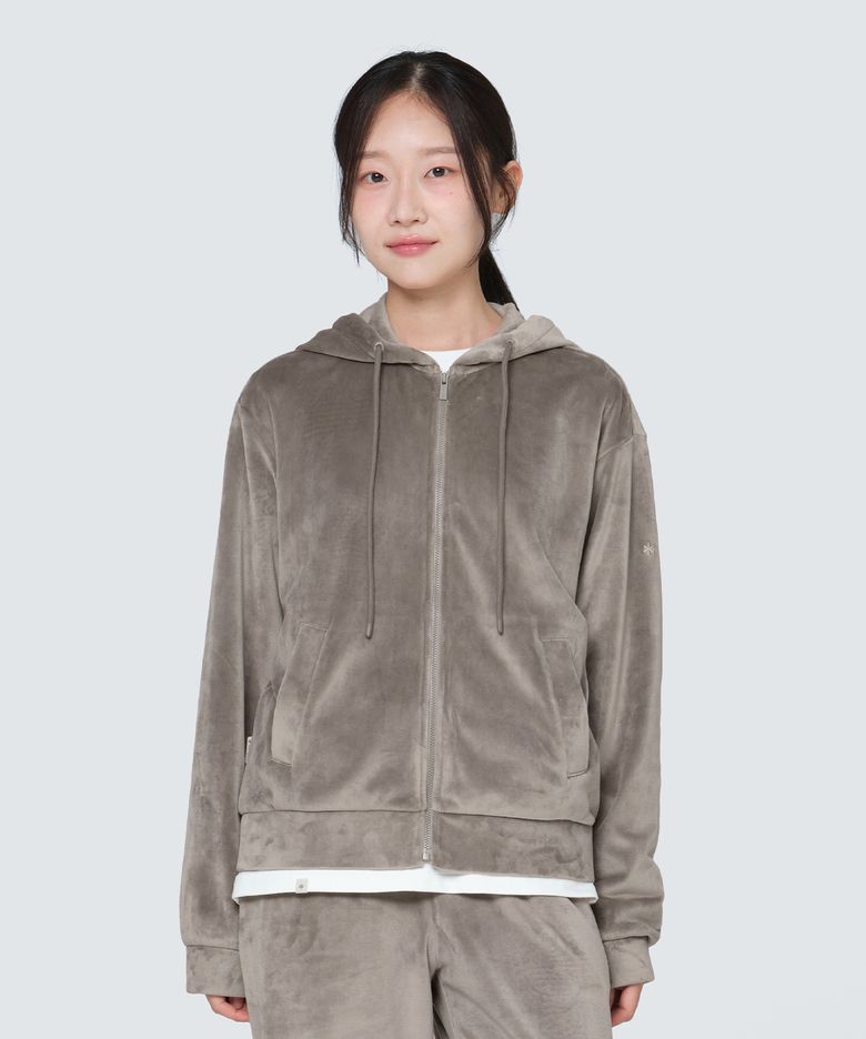 벨벳 여성 후드 집업 (S24WWFFJ75) Tan Gray