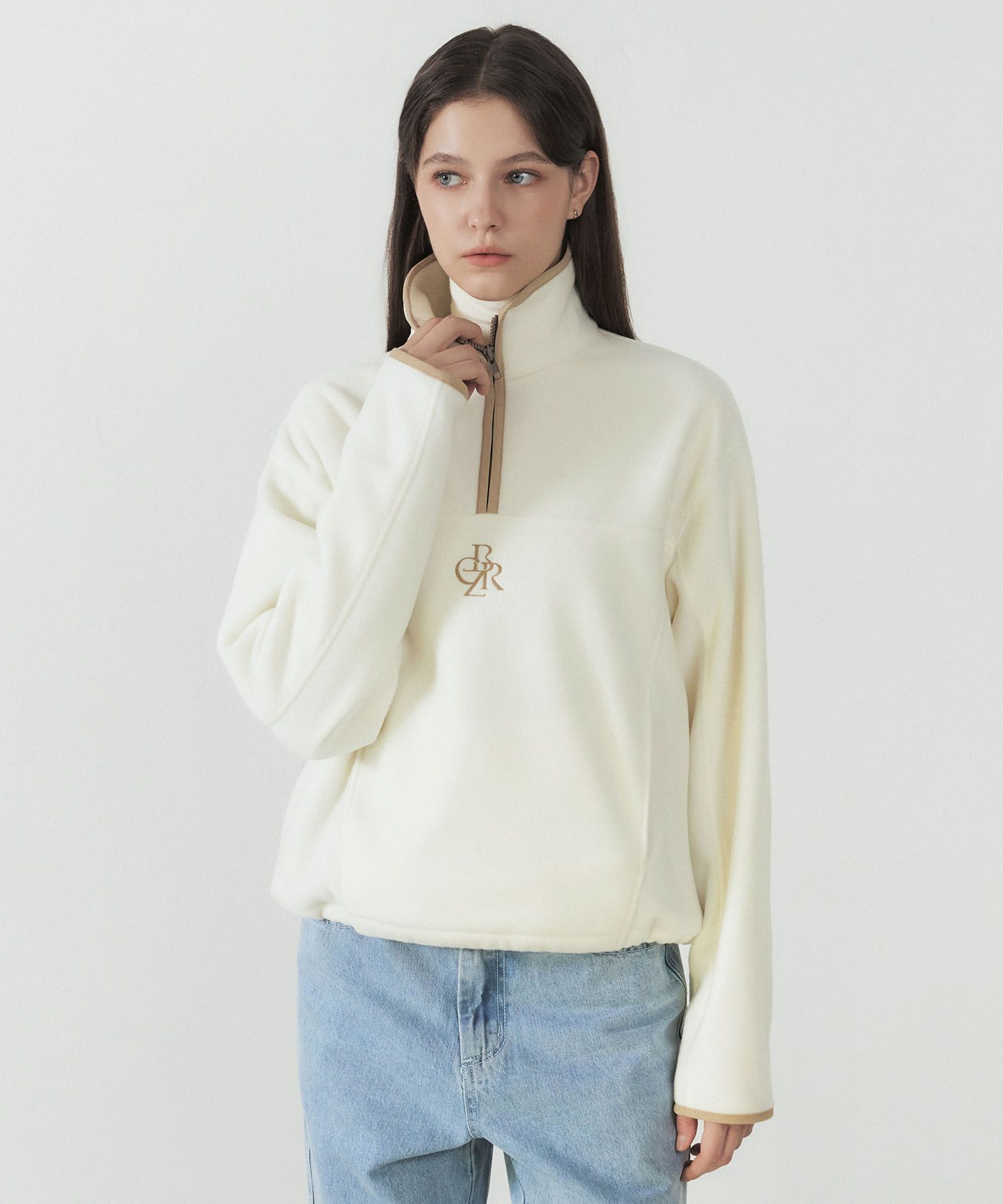 ★ citybreeze★ White logo fleece sweatshirt NAVY CME4TS57N MUSINSA | CITYBREEZE Symbol Logo Fleece Half Zip T-Shirt_IVORY