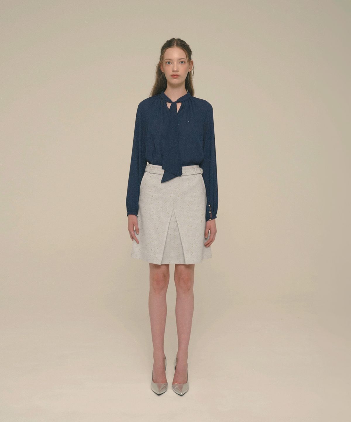 아이스가든에이오공팔(ICE GARDEN A.508) Crystal-Button Tweed Skirt_Quite Gray