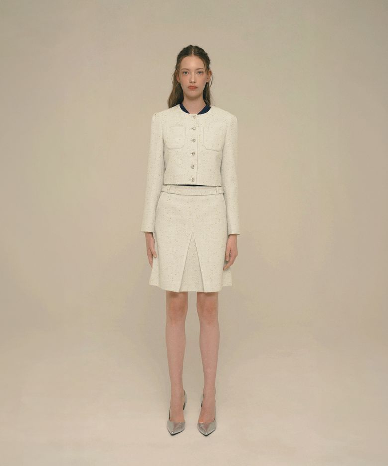 Crystal-Buttons Cropped Tweed Jacket_Vanilla Custard