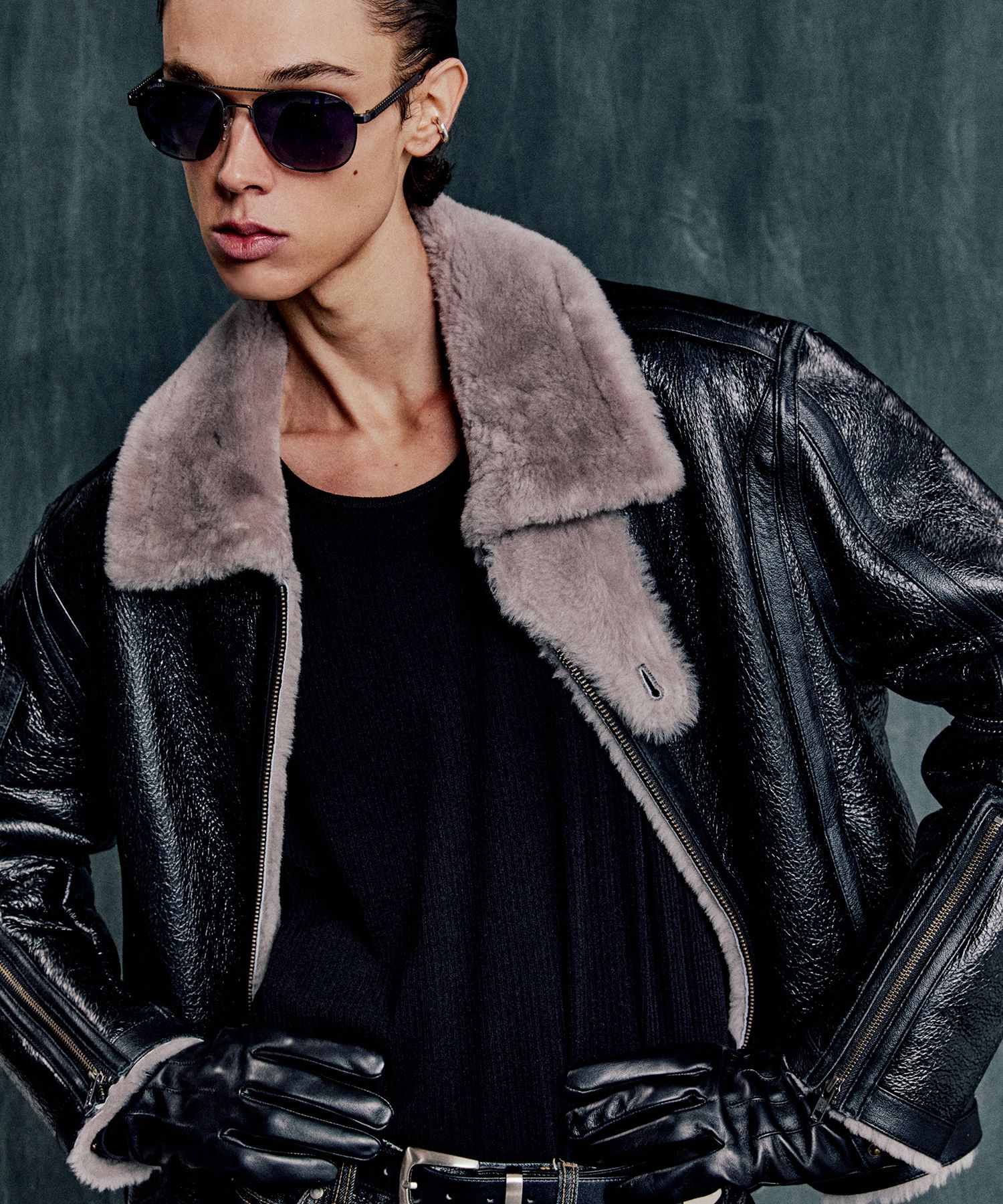 MUSINSA公式 | LMOOD バイカー クラックラムスキン シアリング