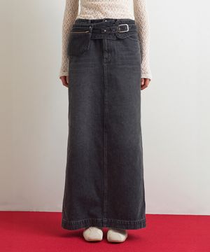 DENIM LONG SKIRT - GRAY