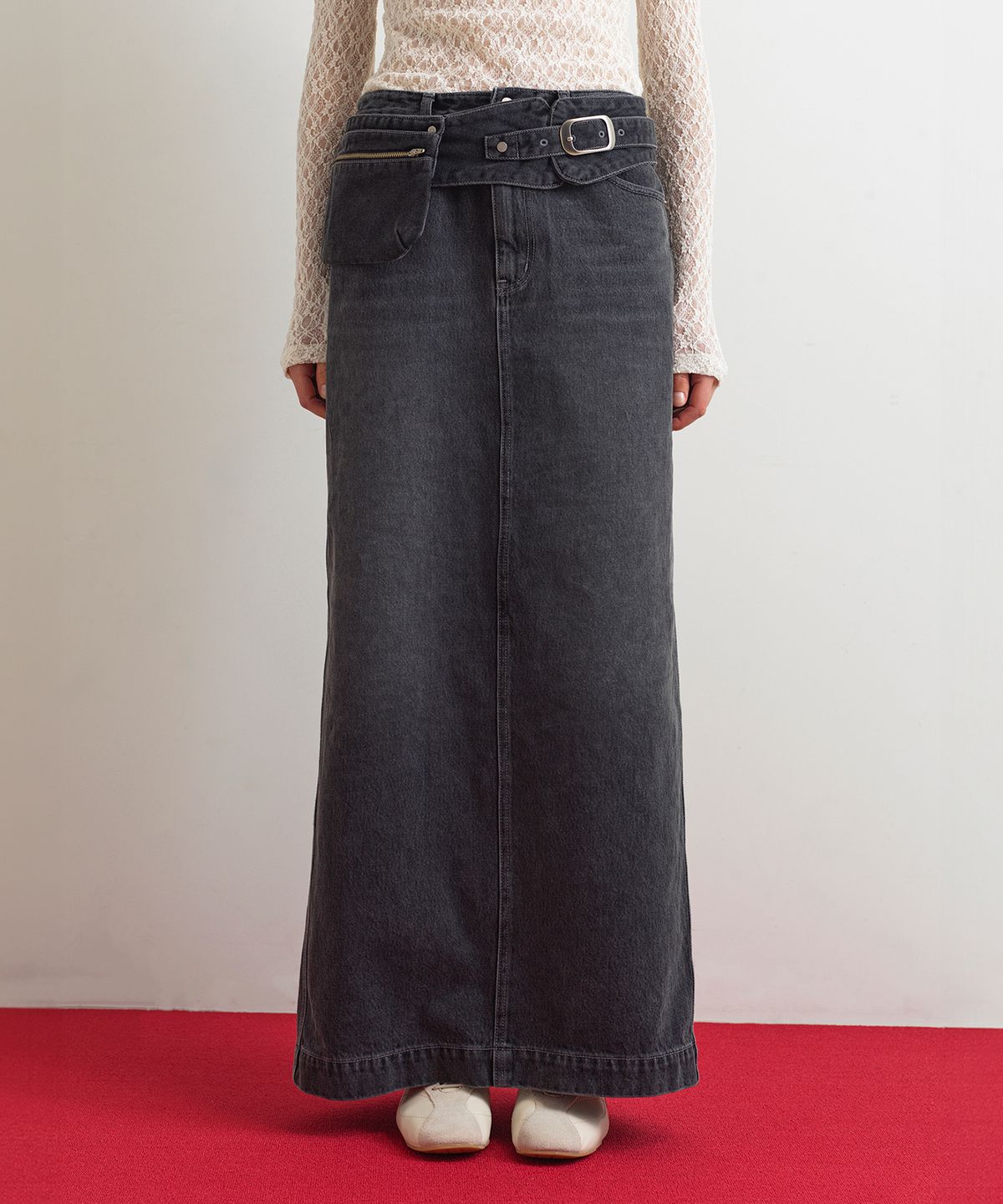 아옵트(AOPT) DENIM LONG SKIRT - GRAY