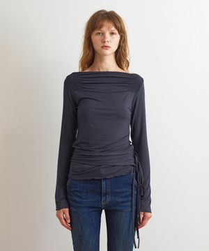 BOAT NECK TWO WAY STRAP TOP - CHARCOAL
