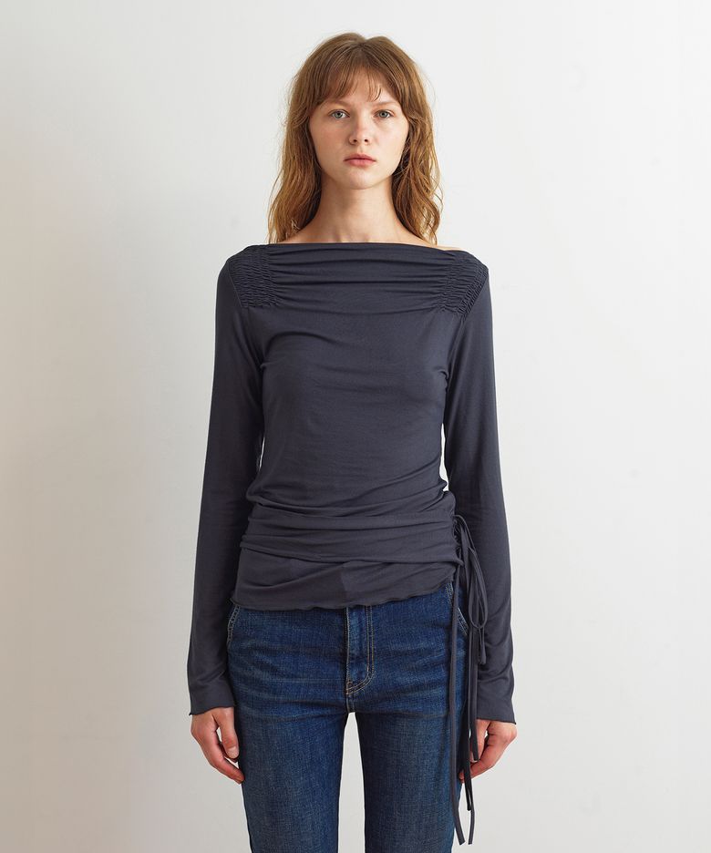 BOAT NECK TWO WAY STRAP TOP - CHARCOAL