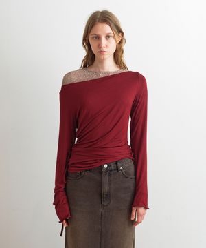 BOAT NECK TWO WAY STRAP TOP - WINE
