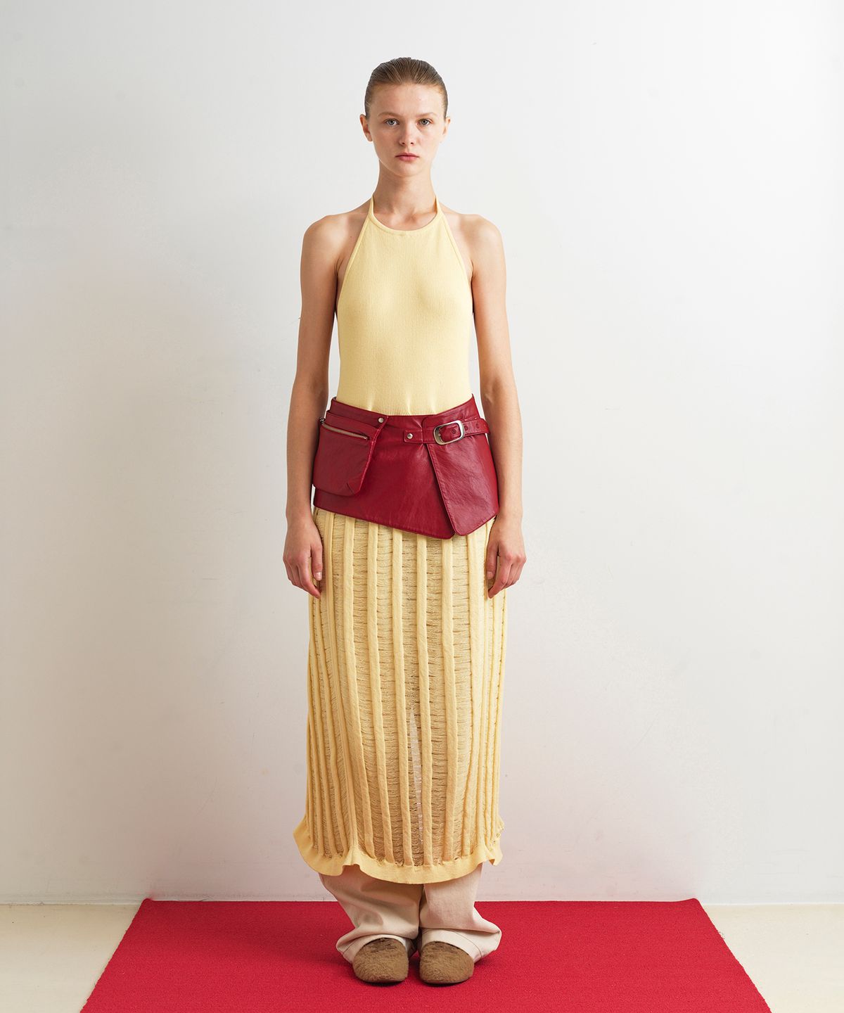 아옵트(AOPT) LAYERED HALTER NECK KNIT DRESS - BUTTER