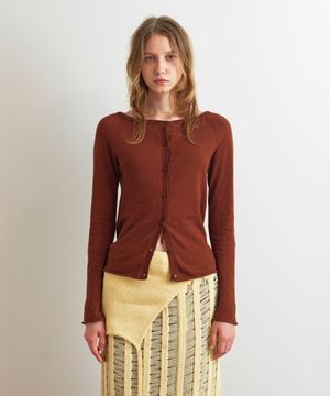 BOAT NECK TWO WAY CARDIGAN - BRICK BROWN