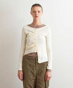 BOAT NECK TWO WAY CARDIGAN - CREAM