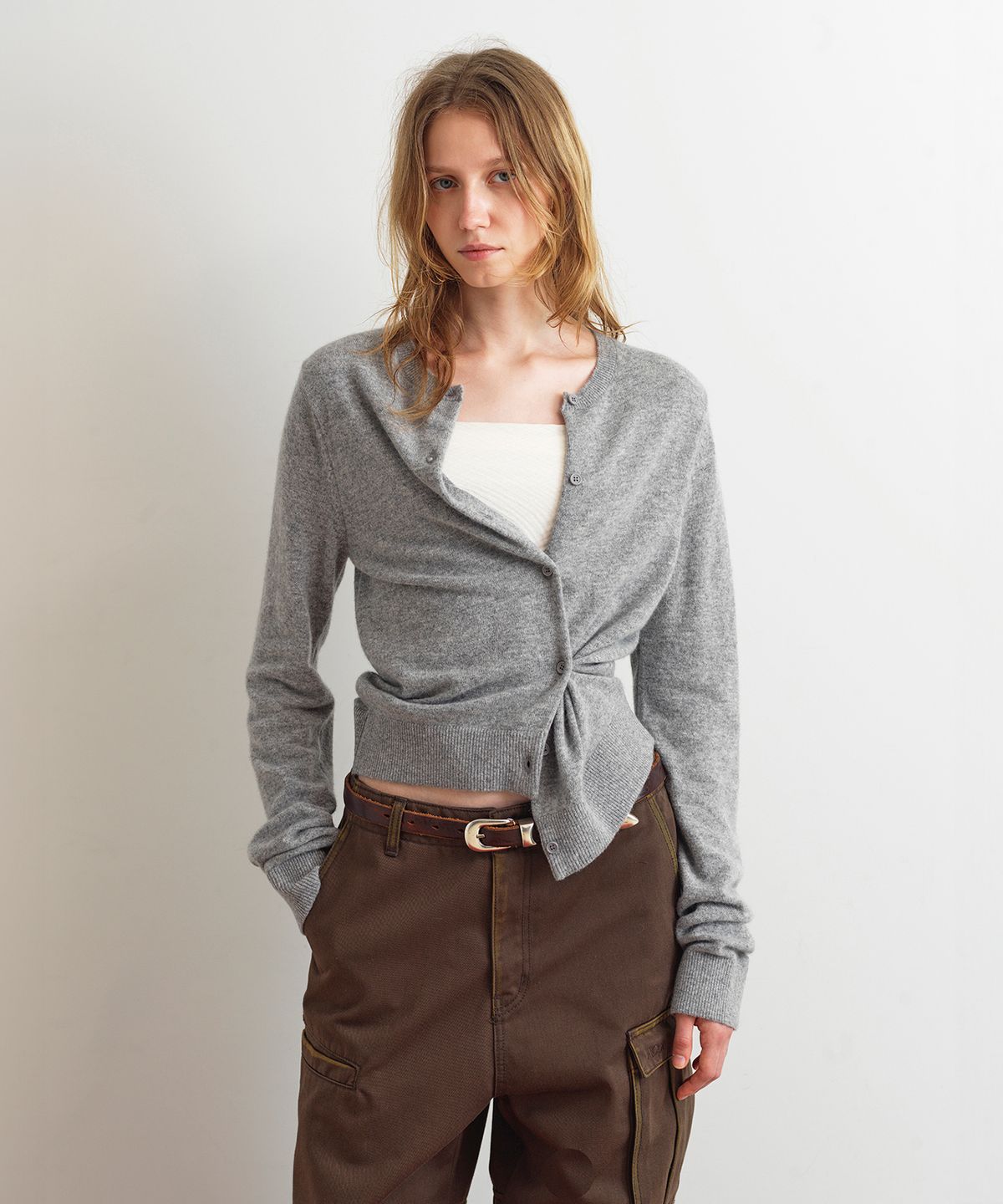 아옵트(AOPT) TWO WAY BUTTON CARDIGAN - GRAY