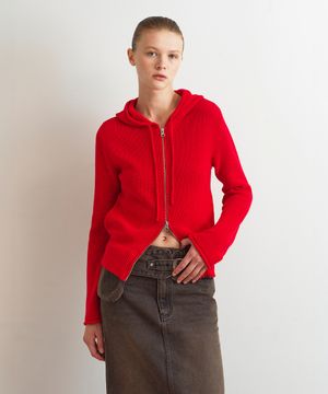 KNIT HOODIE ZIP-UP - RED