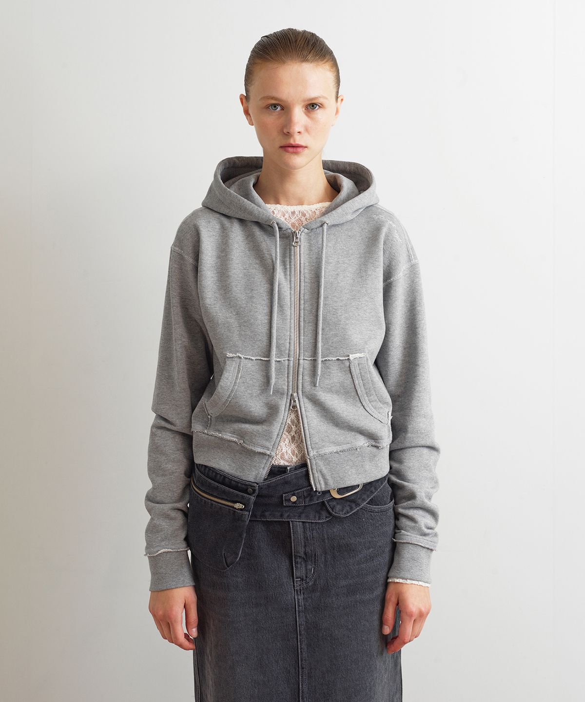 아옵트(AOPT) RAW CUT HOODIE ZIP-UP - GRAY