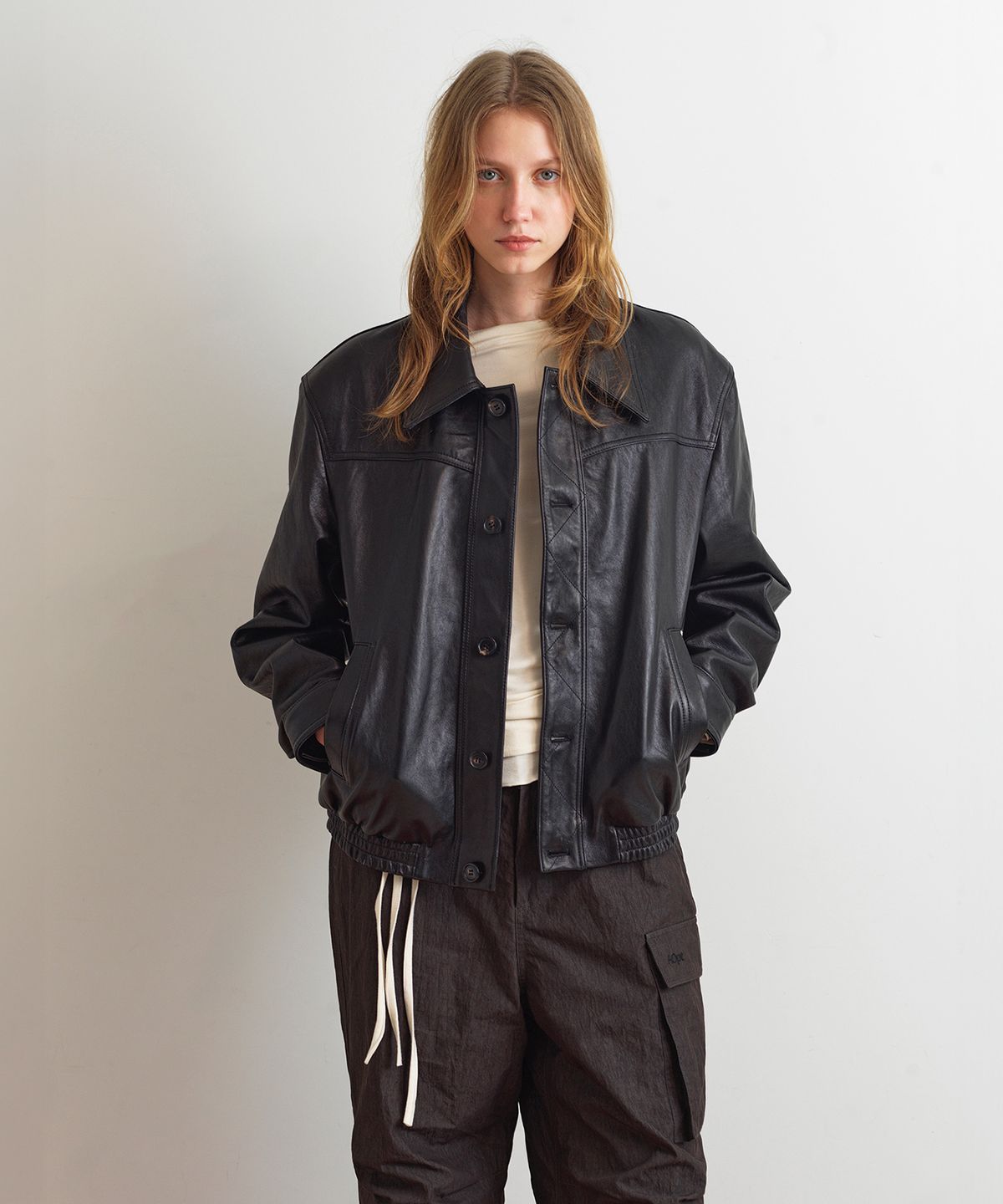 아옵트(AOPT) LEATHER BLOUSON JACKET - BLACK