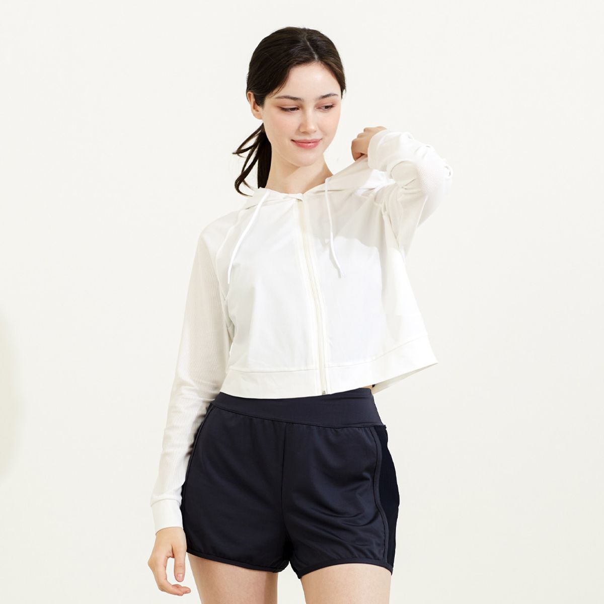 베이직엘르(BASIC ELLE) 여성인 반크롭 집업 래쉬가드 비치반바지 세트 BEL-W206G