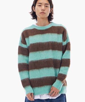 헤어리 울 스트라이프 니트 민트