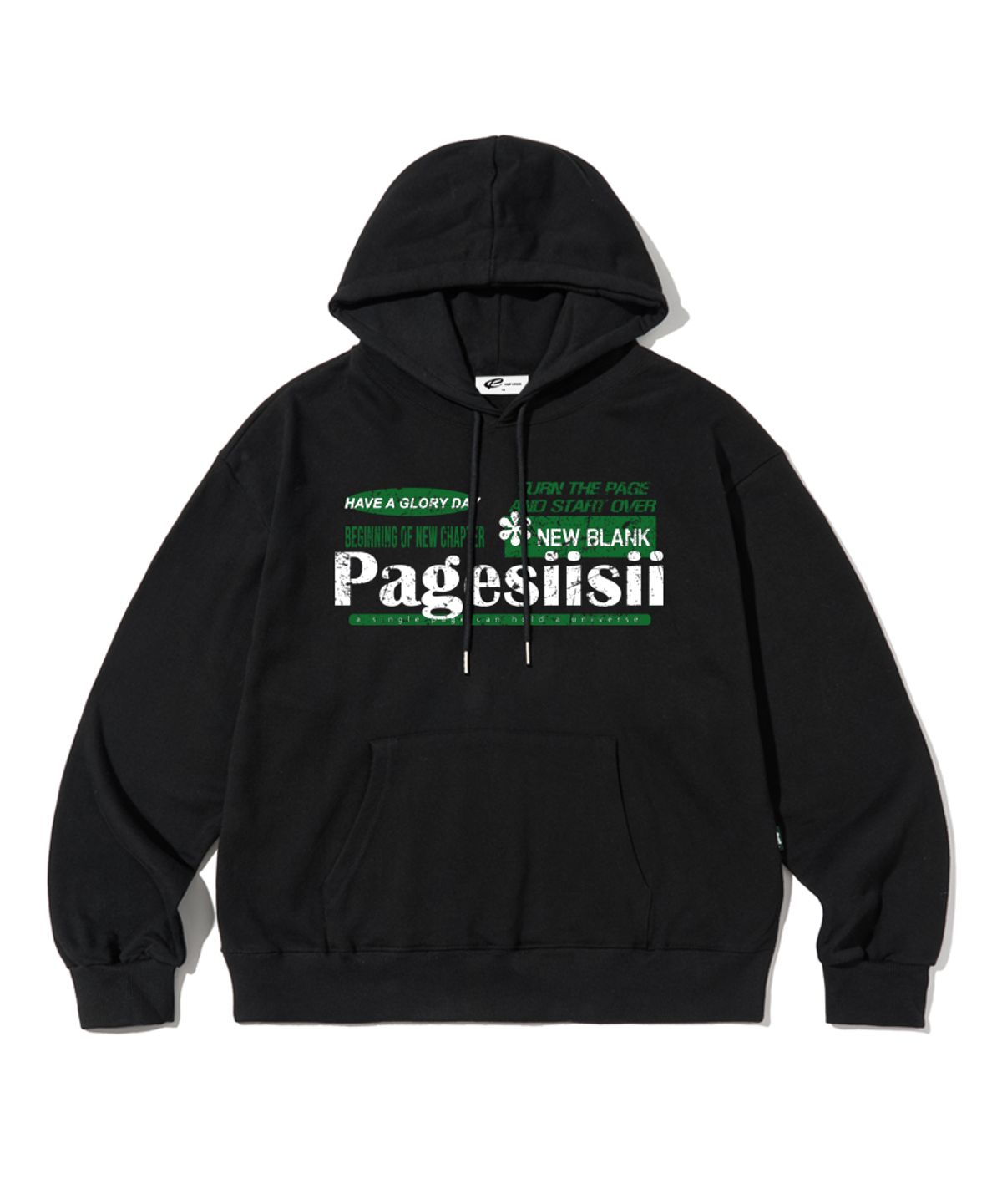 페이지시시(PAGESIISII) 빈티지 블랭크 프린트 후드티 블랙