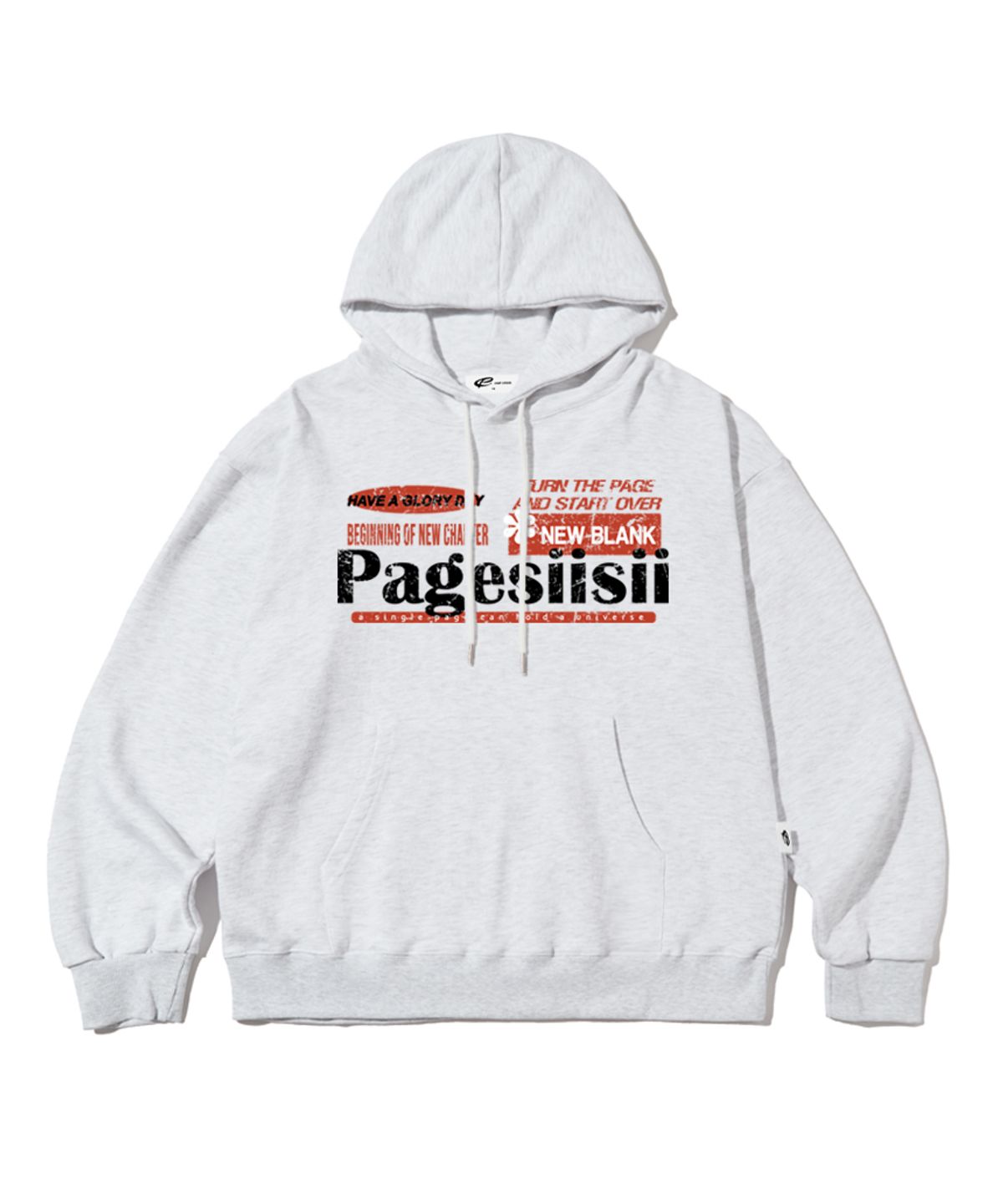 페이지시시(PAGESIISII) 빈티지 블랭크 프린트 후드티 화이트 멜란지