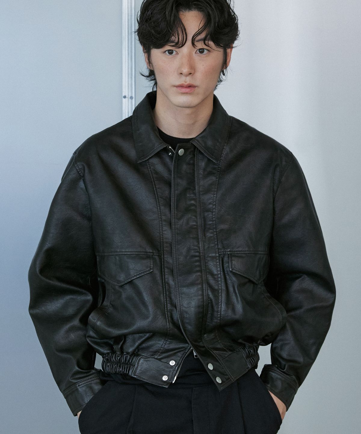 큐스(QS) Washed Faux Leather Blouson (DK Brown)