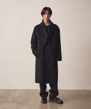 Cashmere Blend Handmade Wide Collar Double Long Coat_Black
