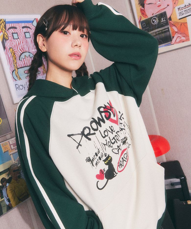 DW 드로우시캣 래글런 후드티셔츠 4Color