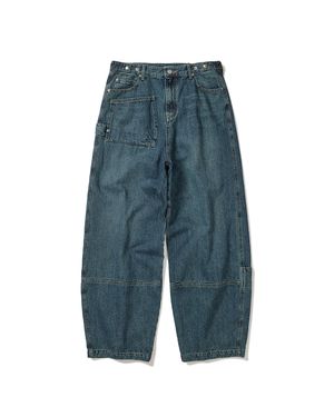 Sack denim pants / Moss blue