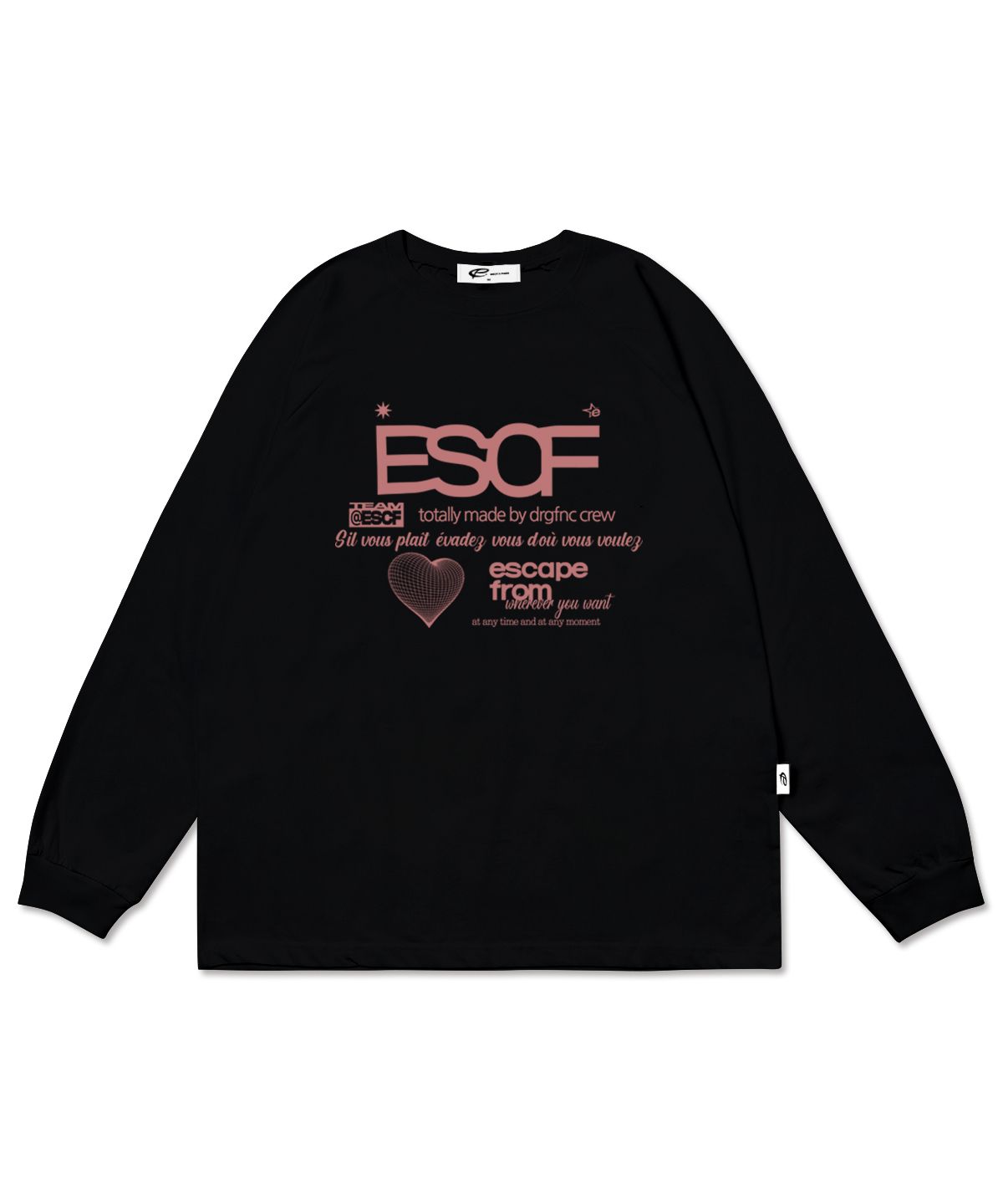 이스케이프프롬(ESCAPEFROM) 브릭 하트 크루 컬렉션 프린트 롱슬리브 올 블랙