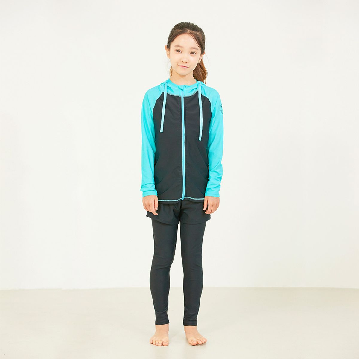 베이직엘르(BASIC ELLE) 여아동 후드 래쉬가드 워터레깅스 세트 수영복 BEG-T604K