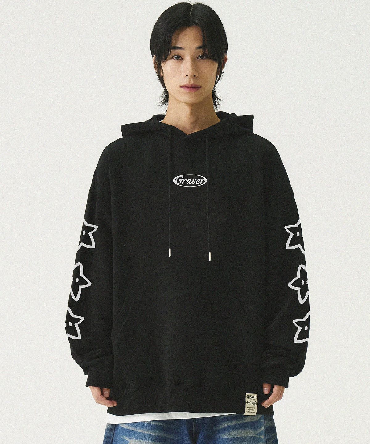 그레이버(GRAVER) [UNISEX]STAR 써클로고 후드티_블랙