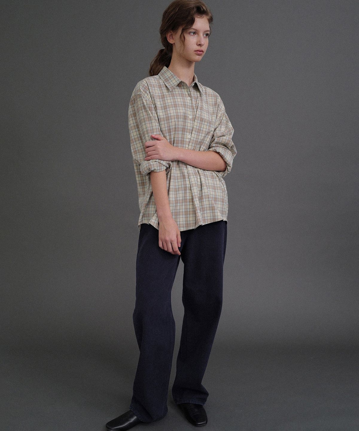 앤니즈(ANDNEEDS) Robin check shirt (beige)