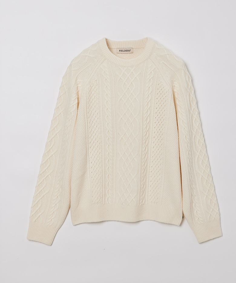 CASHMERE BLENDED CABLE KNIT WHITE