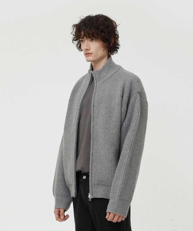 FULL KNIT ZIP UP GRAY