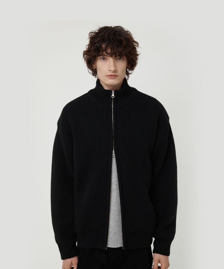 FULL KNIT ZIP UP BLACK
