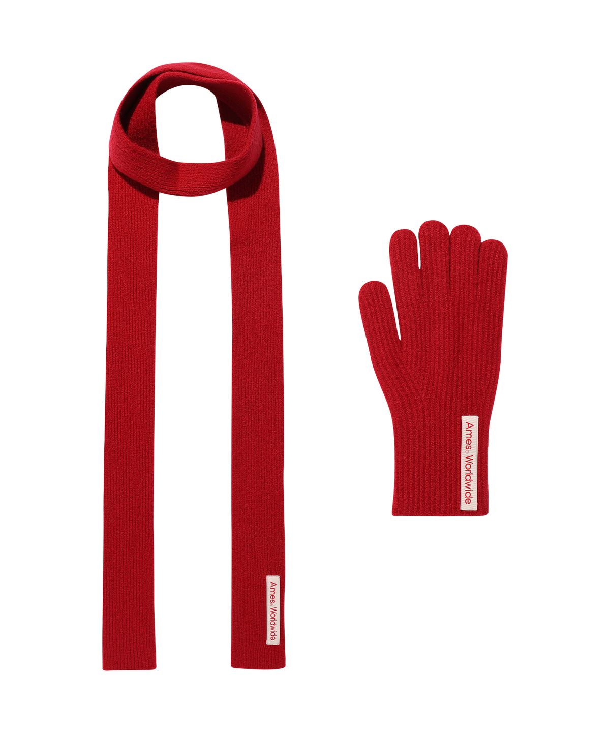 아메스 월드와이드(AMES-WORLDWIDE) HAIRY KNIT GLOVES & MUFFLER SET RED