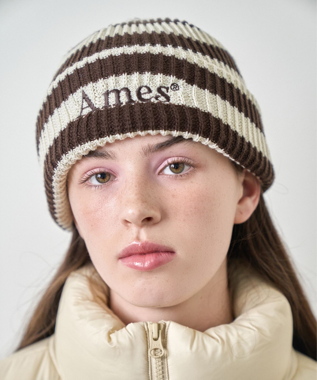 아메스 월드와이드(AMES-WORLDWIDE) STRIPE KNIT BEANIE BROWN