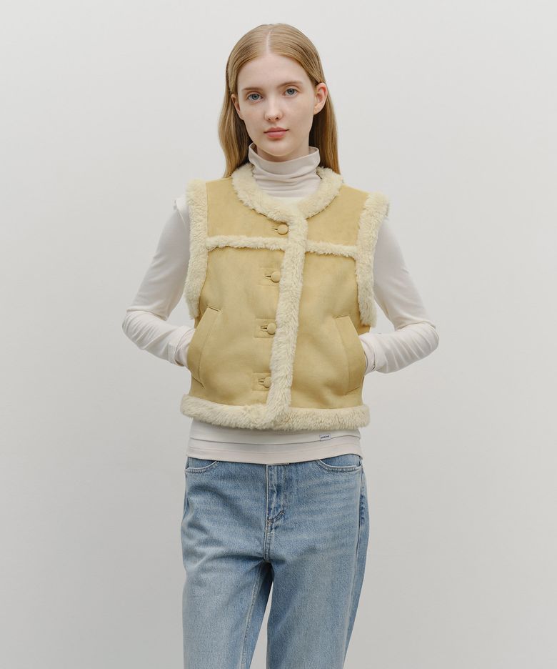 W SHEARLING CROP VEST beige