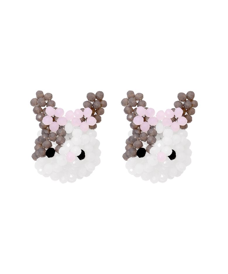 토끼 비즈 귀걸이 (얼룩 그레이)