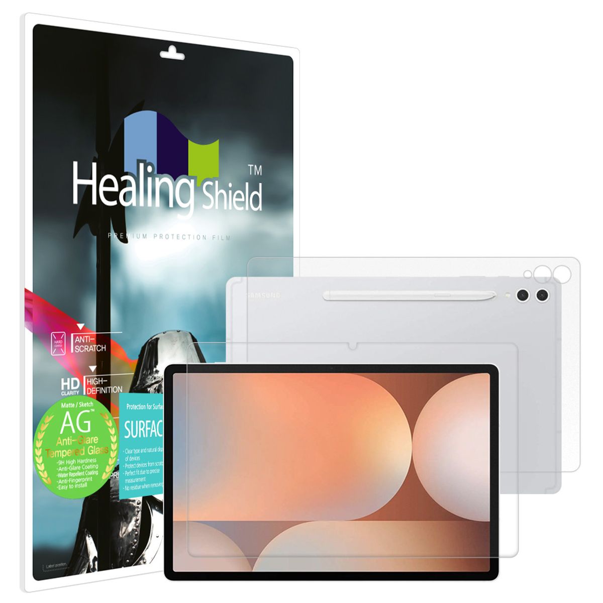 힐링쉴드(HEALINGSHIELD) 갤럭시탭S10 플러스 저반사 강화유리필름1매 후면1매