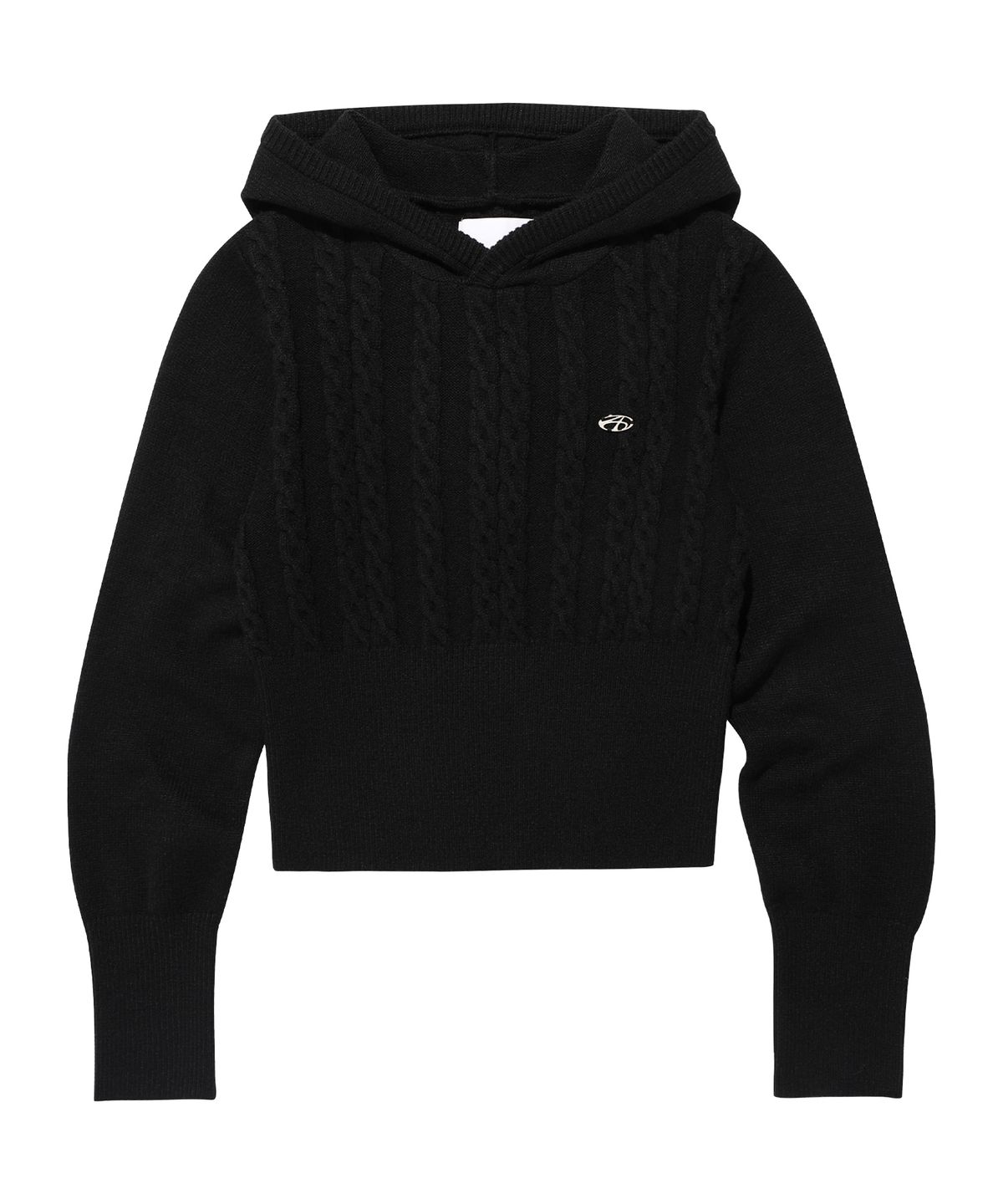 아메스 월드와이드(AMES-WORLDWIDE) CROP CABLE HOODIE KNIT BLACK