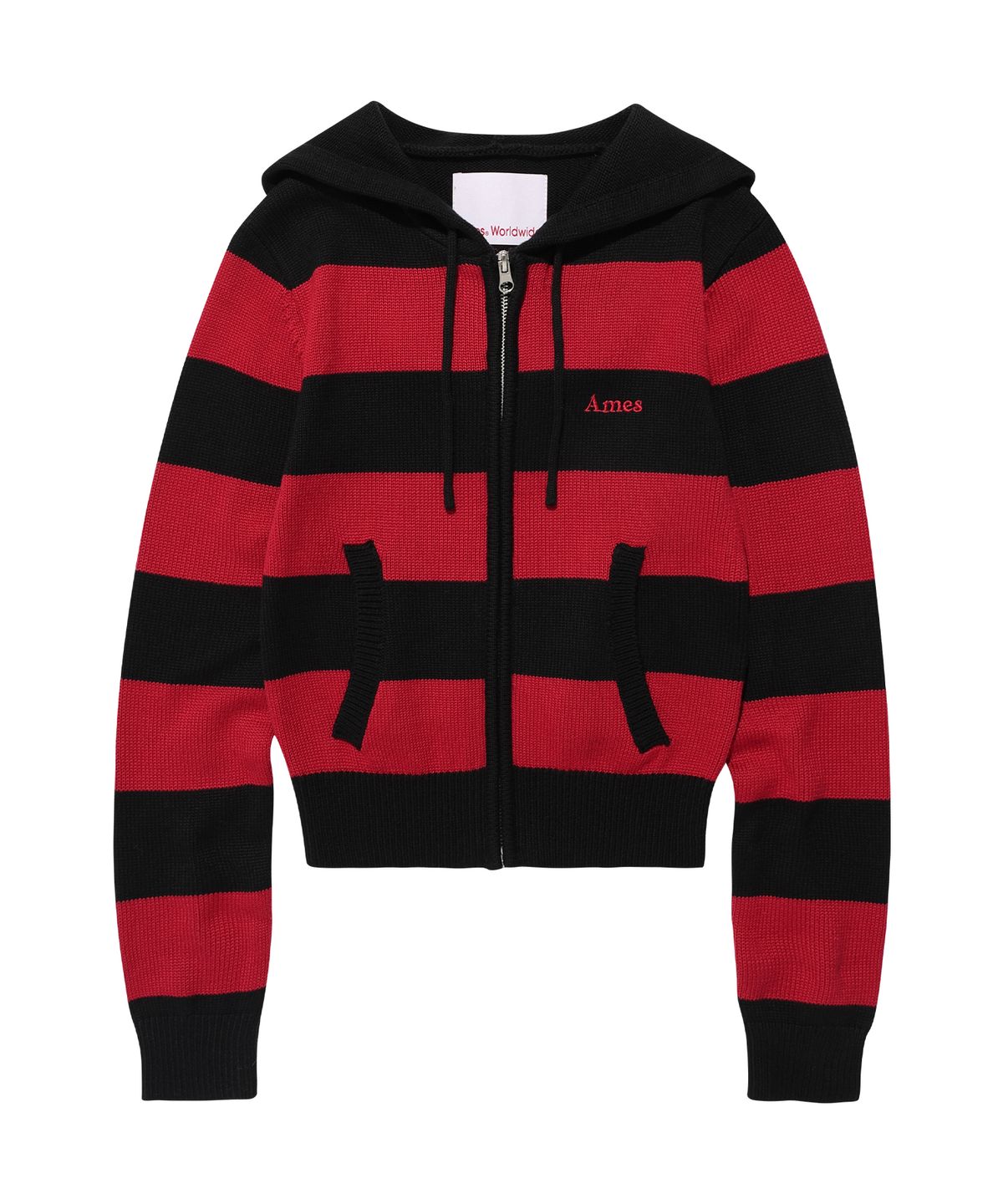 아메스 월드와이드(AMES-WORLDWIDE) STRIPE KNIT HOODIE ZIP-UP BLACK