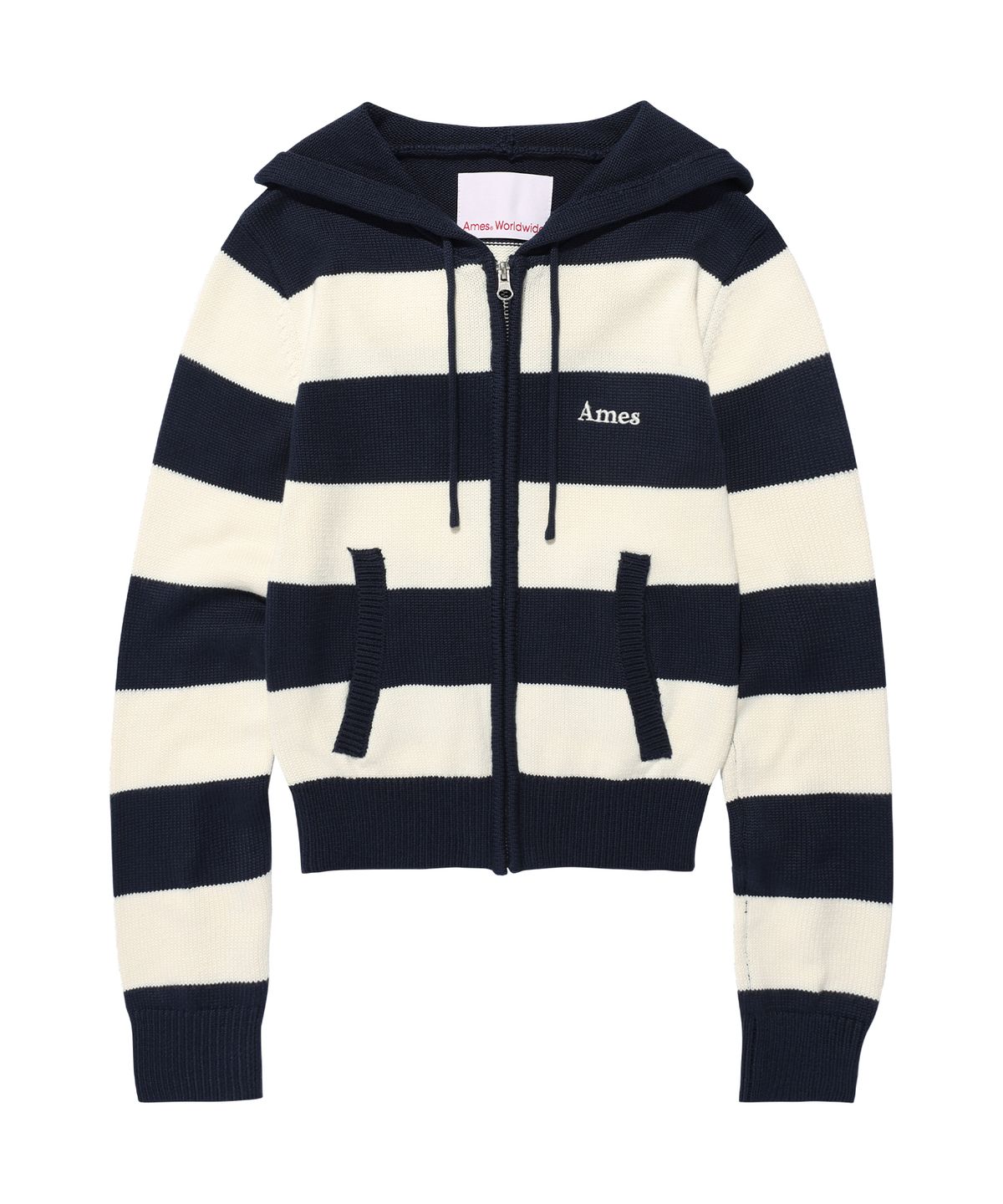 아메스 월드와이드(AMES-WORLDWIDE) STRIPE KNIT HOODIE ZIP-UP NAVY