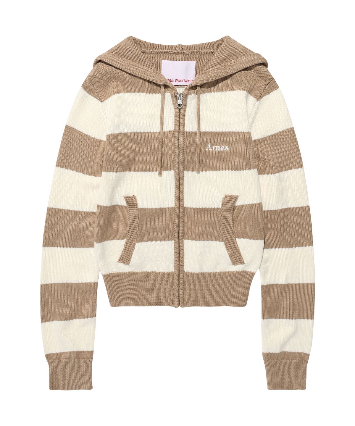 아메스 월드와이드(AMES-WORLDWIDE) STRIPE KNIT HOODIE ZIP-UP BEIGE