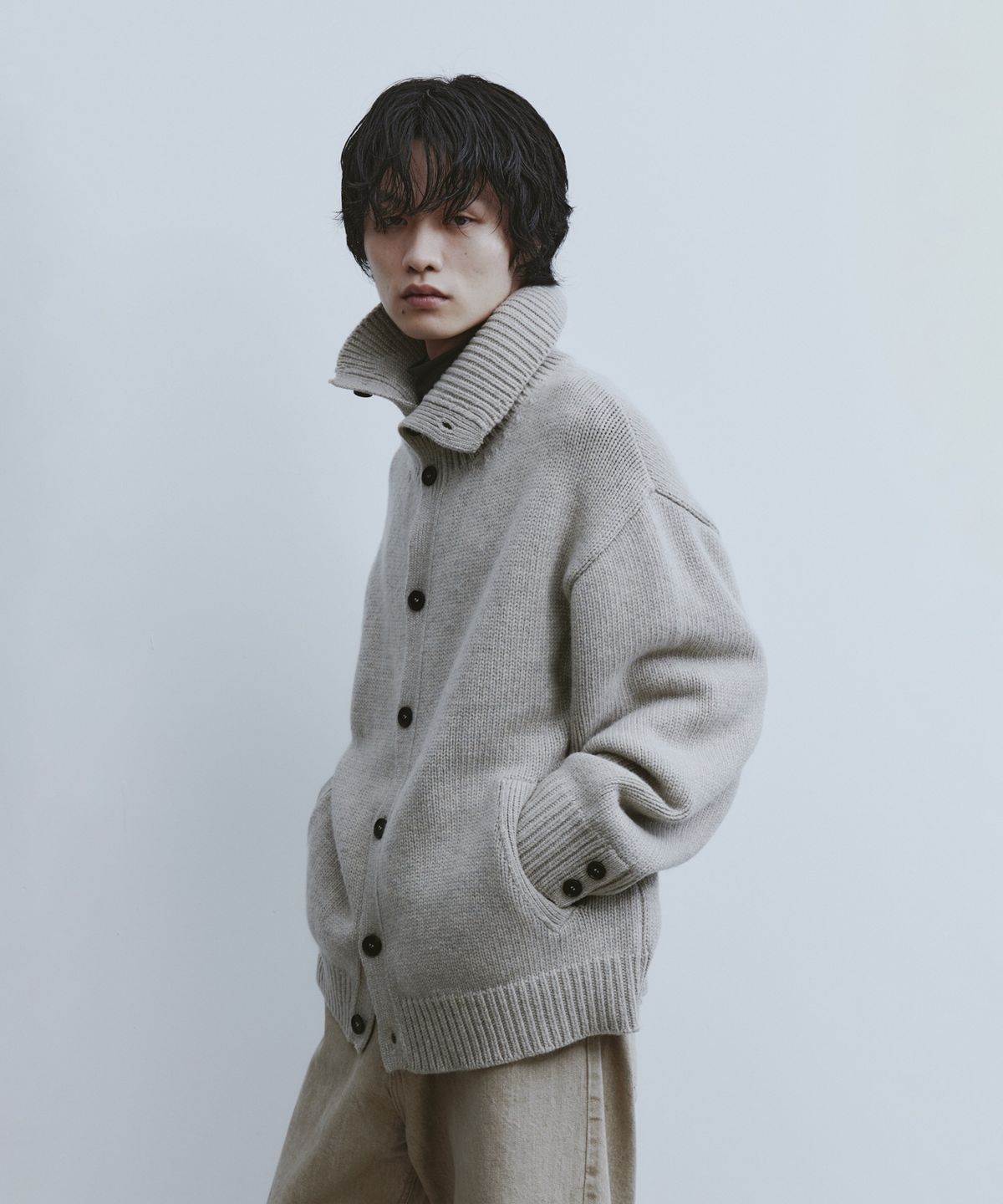유스(YOUTH) Heavy-weight Knit Cardigan - Melange Beige