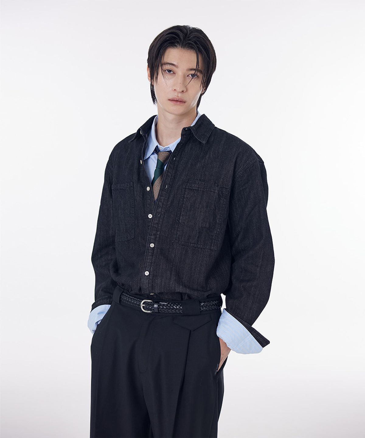 시에클(SIECLE) 릴렉스드 데님 셔츠 (워시드블랙)